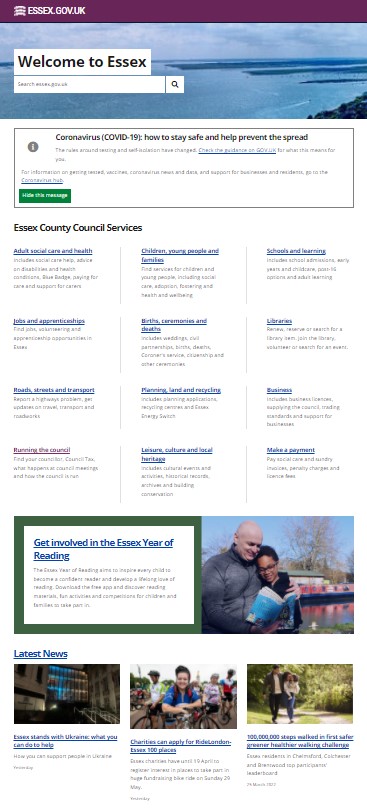 Essex.gov.uk front page - March 2022