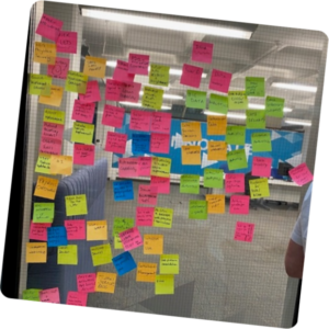 Picture taken of sticky notes that denotes what activity is needed