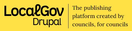 Local Gov Drupal Logo, black writing yellow background